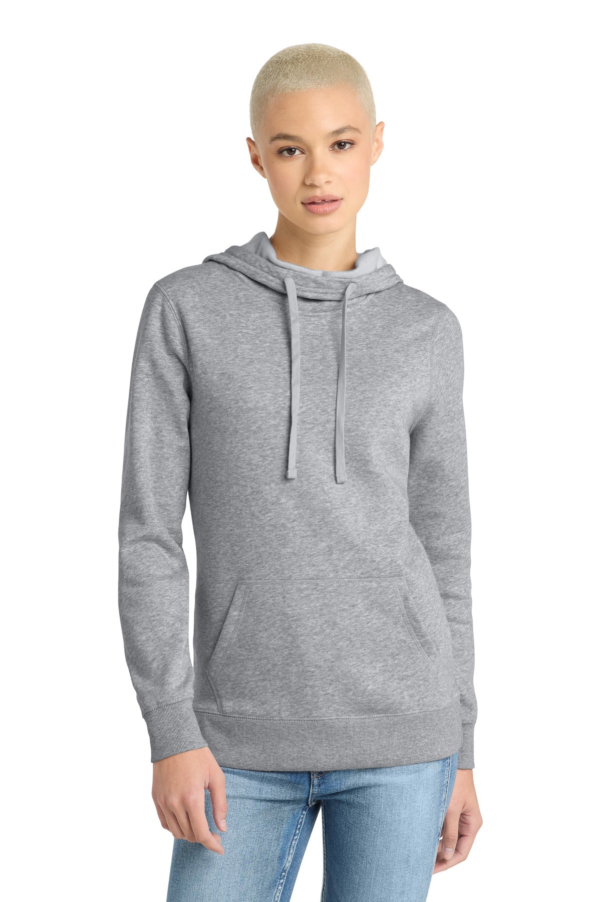 Custom logo District ® Women's Lightweight Fleece Hoodie. DM493 in Heathered Grey