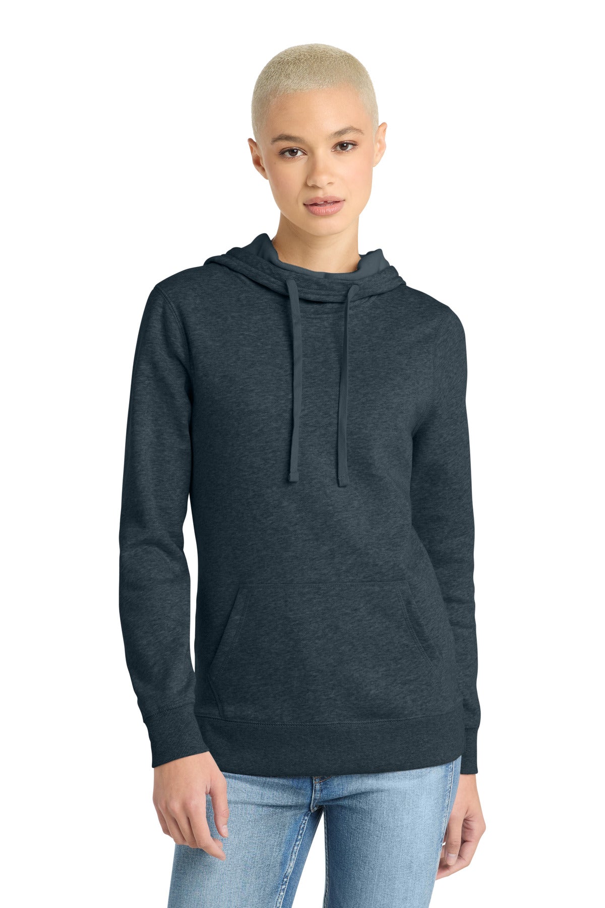 Custom logo District ® Women's Lightweight Fleece Hoodie. DM493 in Heathered Navy
