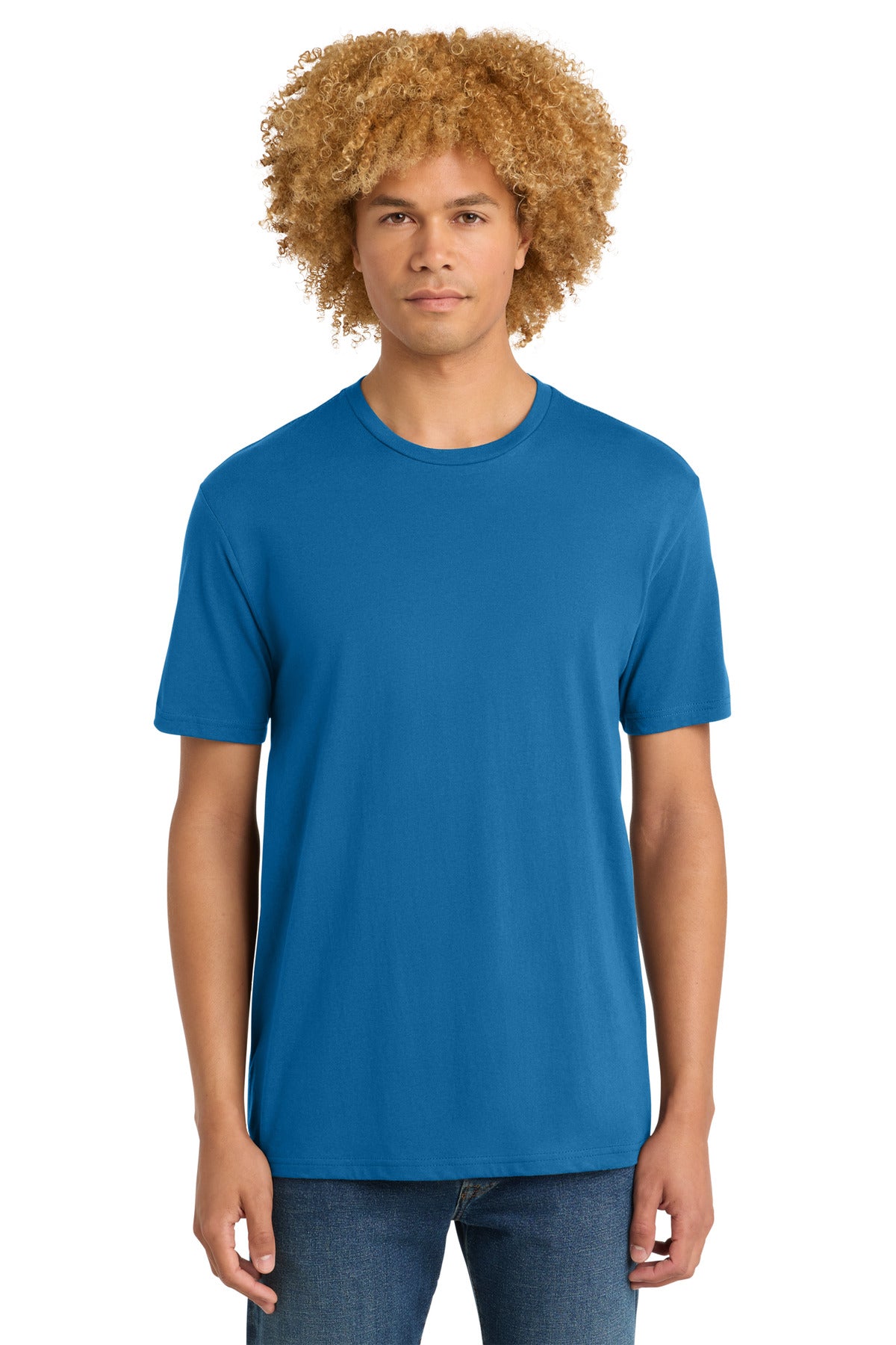 Custom logo District® Perfect Weight® Tee. DT104 in Bright Blue
