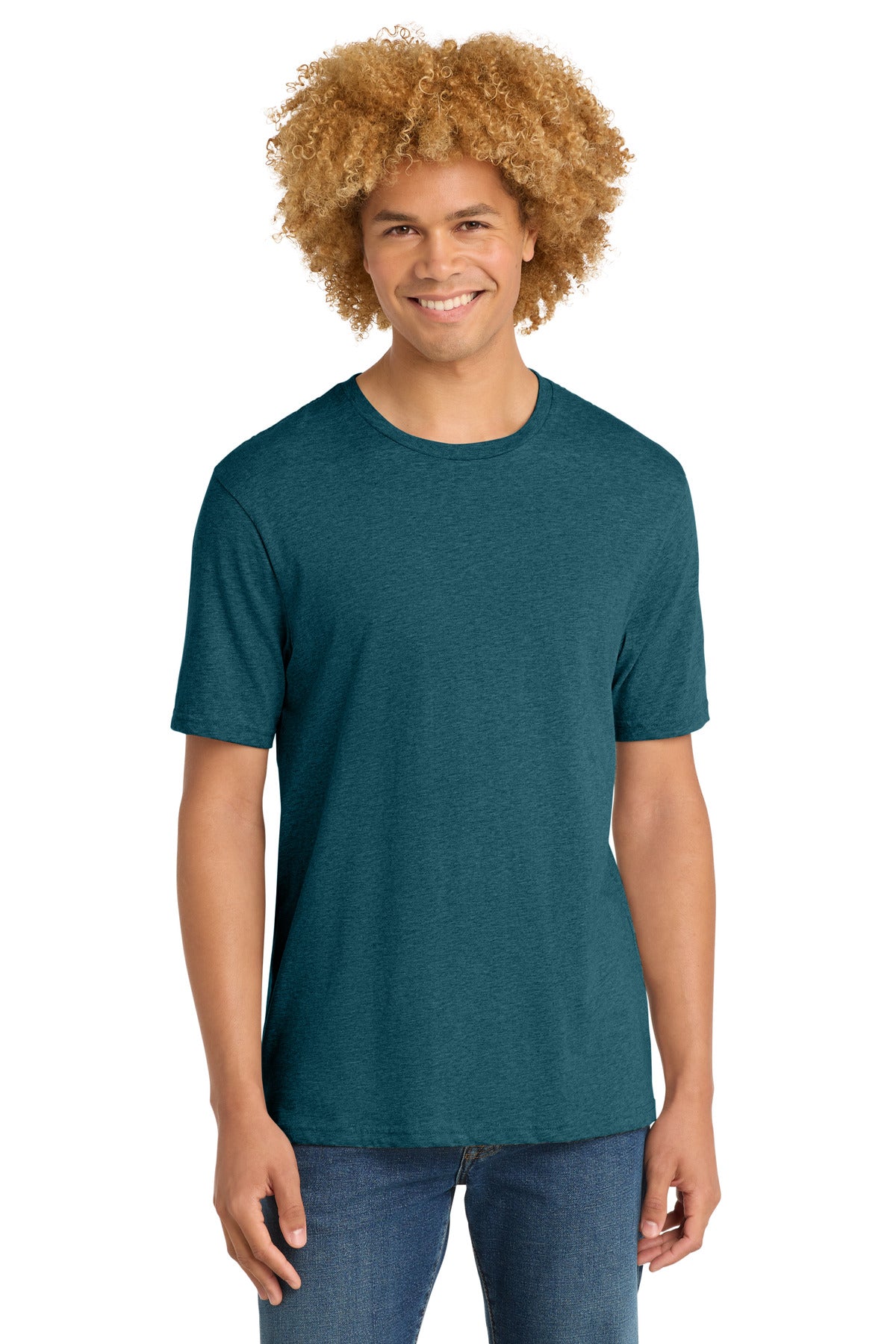 Custom logo District® Perfect Weight® Tee. DT104 in Caribbean Blue Heather