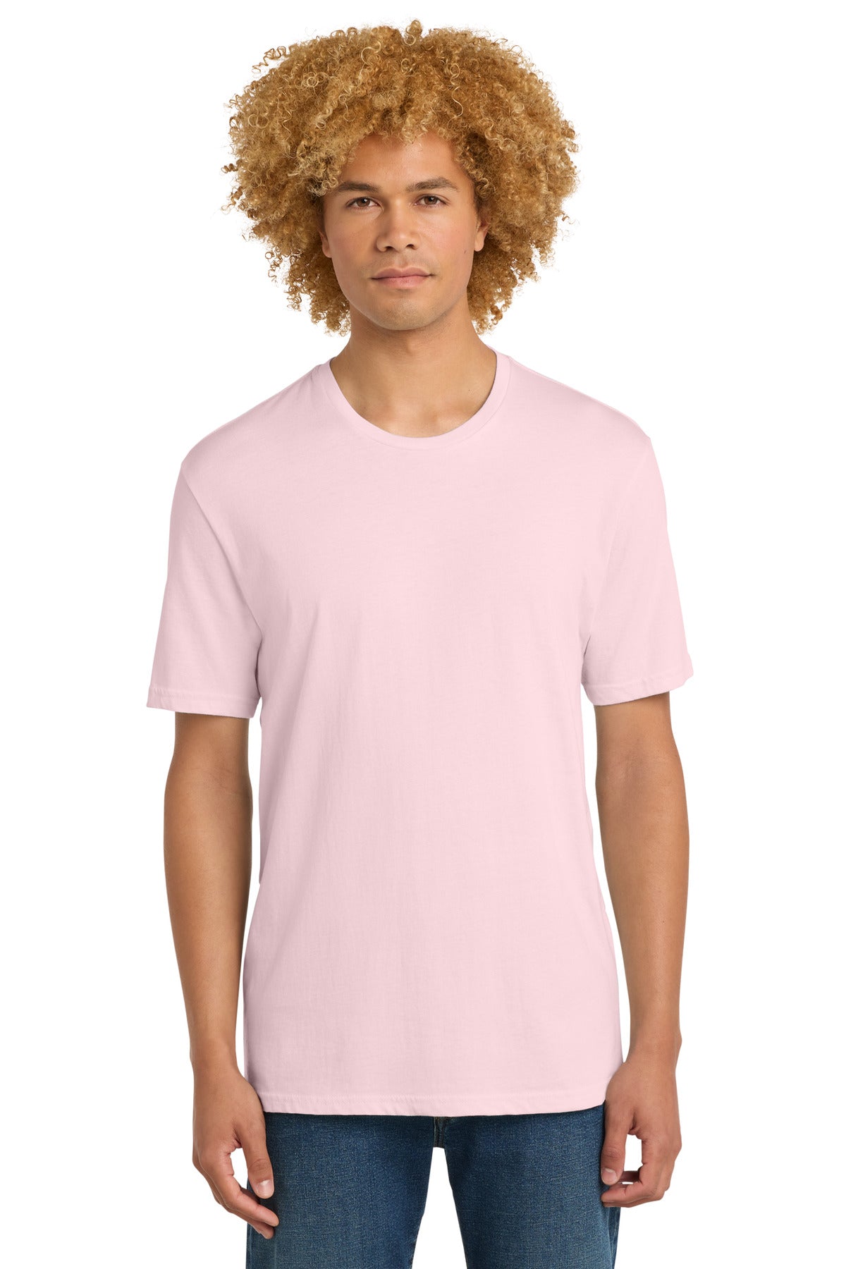 Custom logo District® Perfect Weight® Tee. DT104 in Carnation Pink