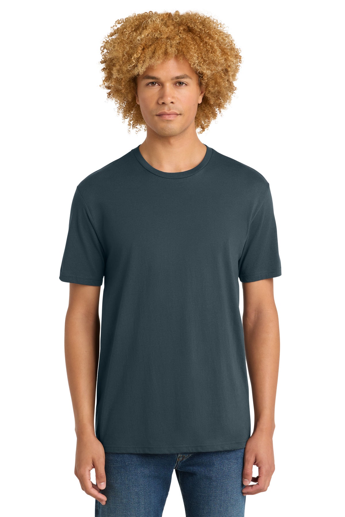 Custom logo District® Perfect Weight® Tee. DT104 in Deep Steel Blue