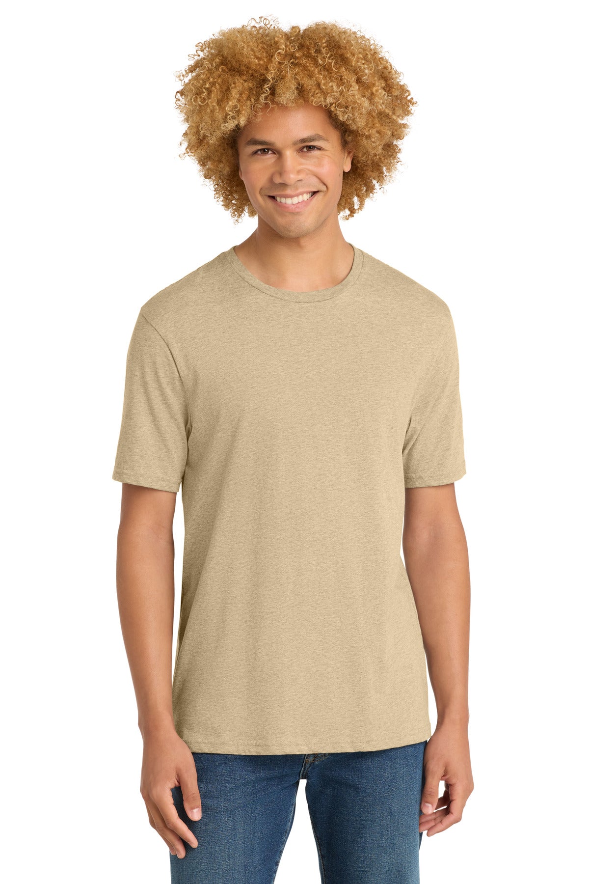 Custom logo District® Perfect Weight® Tee. DT104 in Heathered Latte
