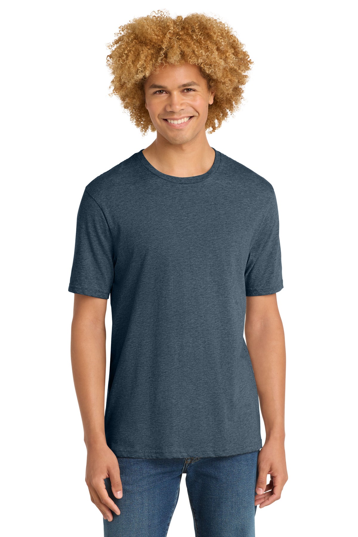 Custom logo District® Perfect Weight® Tee. DT104 in Heathered Navy