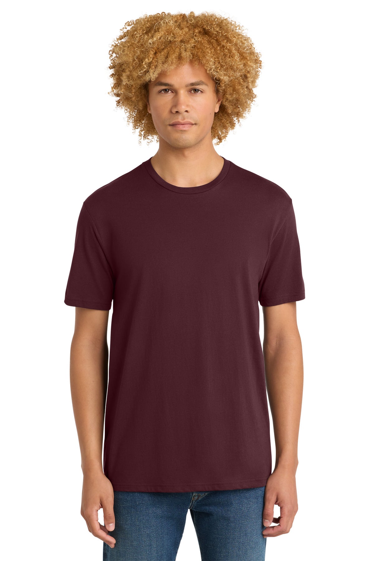 Custom logo District® Perfect Weight® Tee. DT104 in Maroon