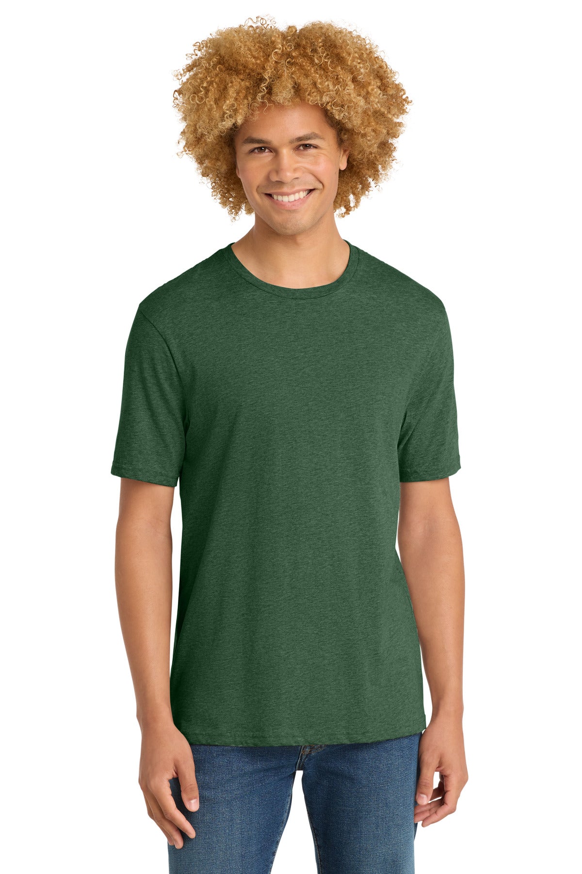 Custom logo District® Perfect Weight® Tee. DT104 in Timber Green Heather