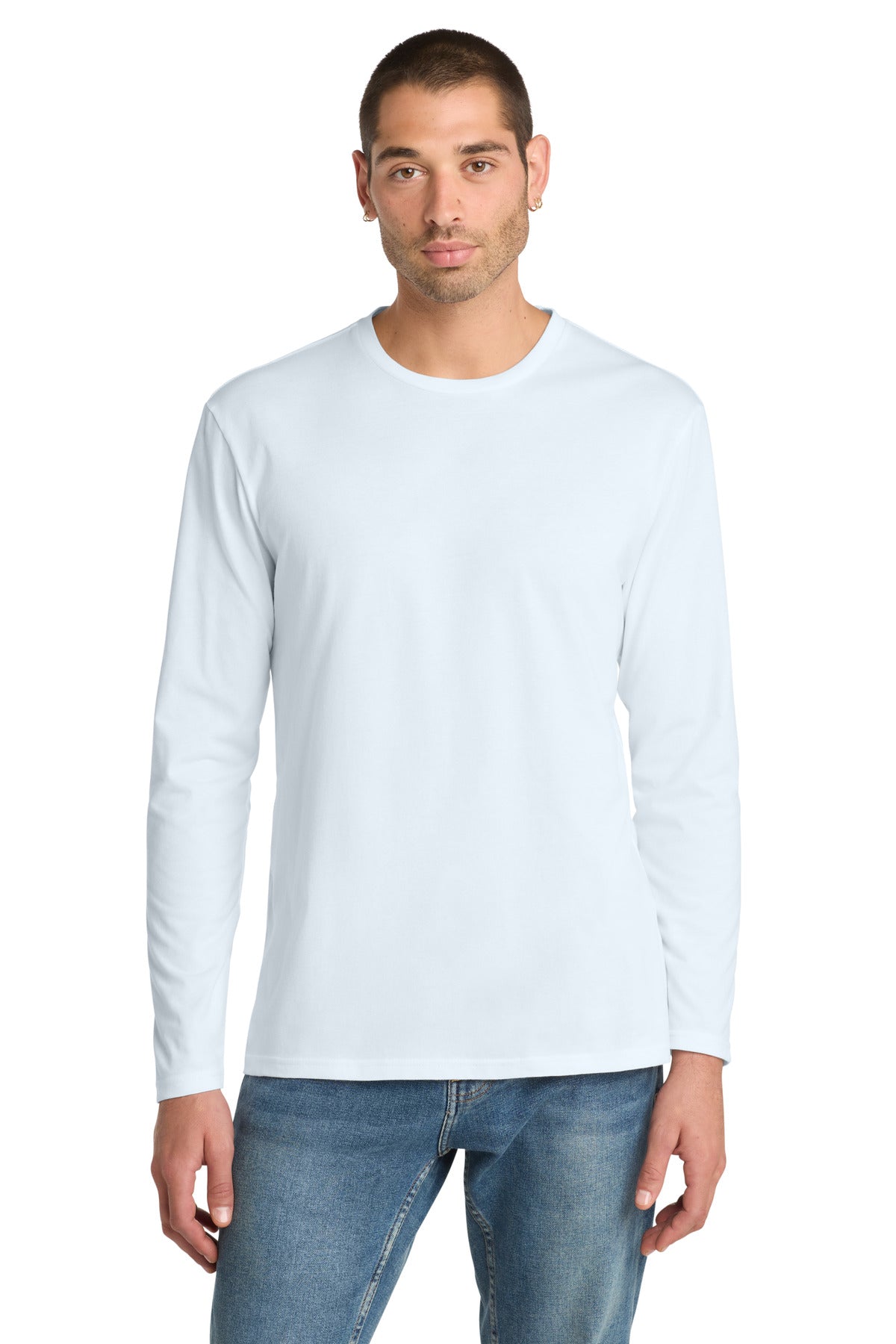 Custom logo District ® Perfect Weight® Long Sleeve Tee. DT105 in Bright White