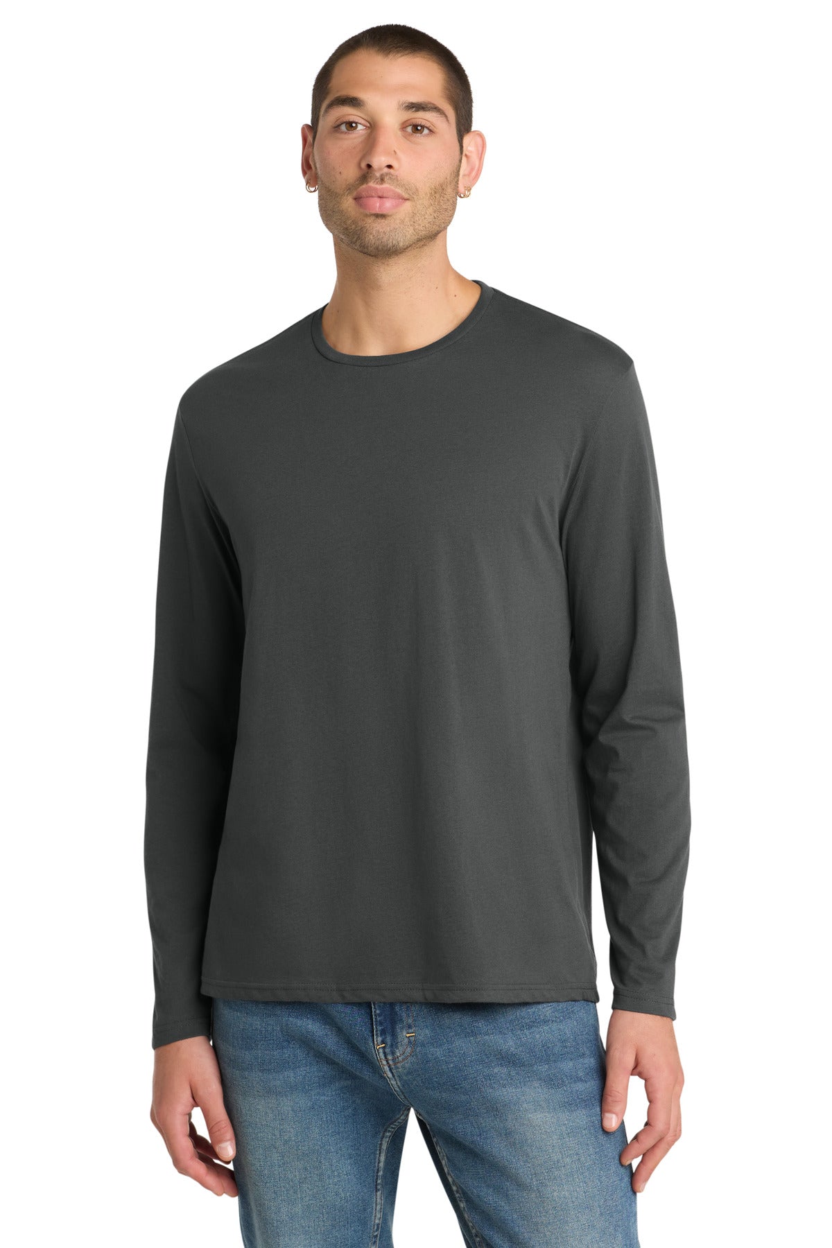 Custom logo District ® Perfect Weight® Long Sleeve Tee. DT105 in Charcoal