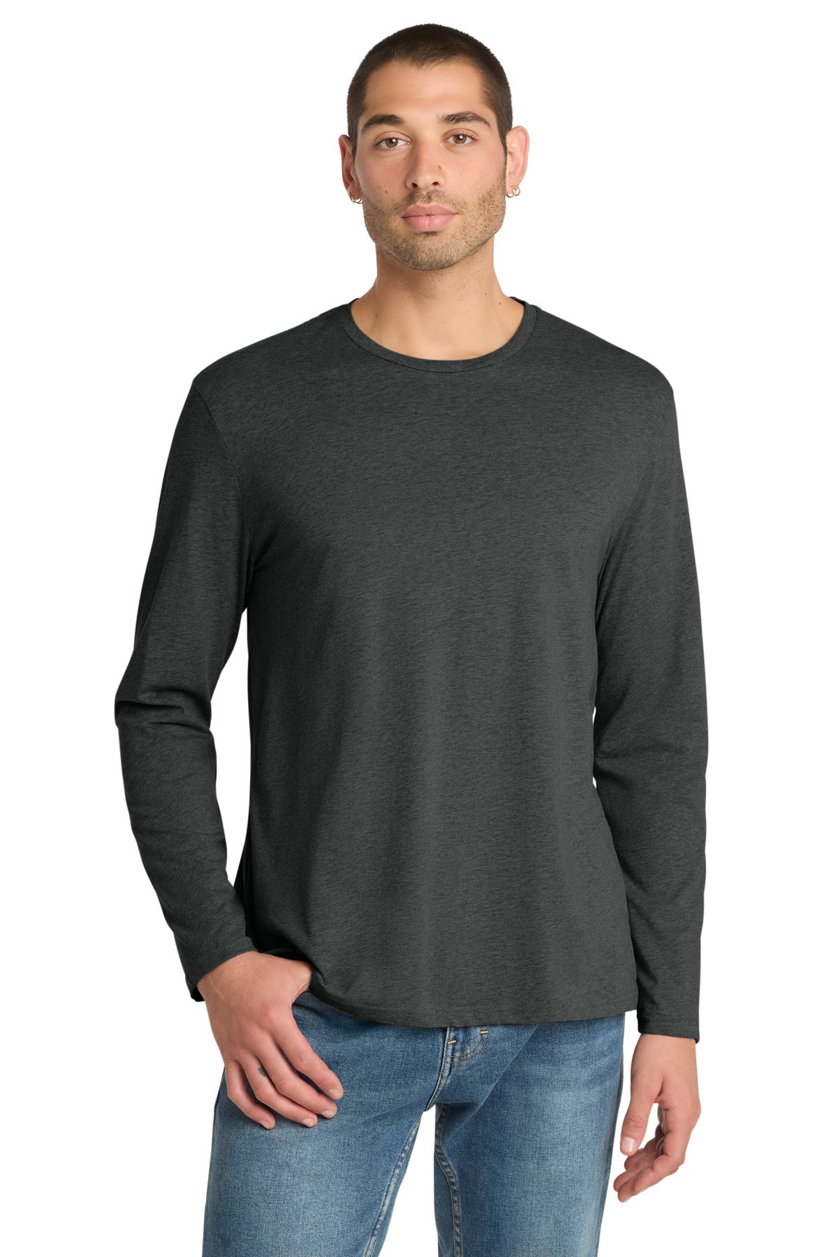 Custom logo District ® Perfect Weight® Long Sleeve Tee. DT105 in Heathered Charcoal
