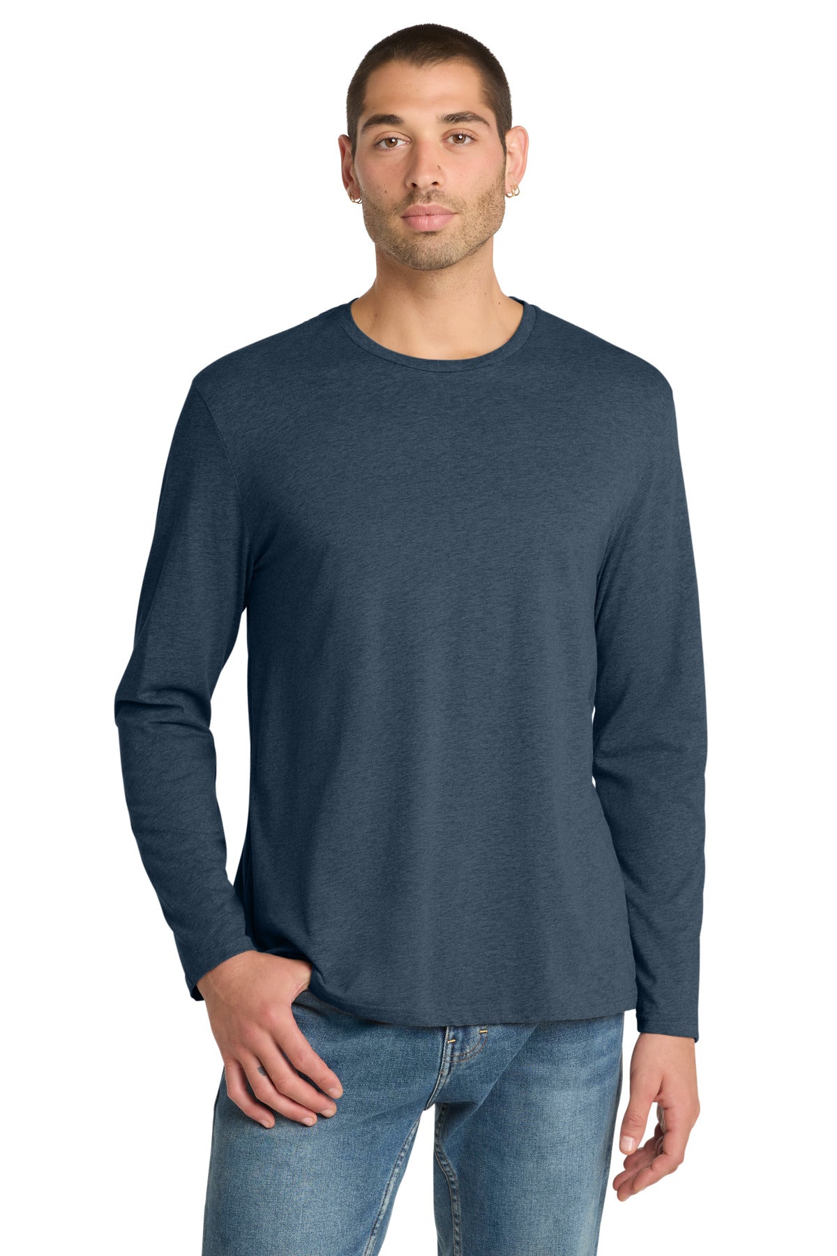 Custom logo District ® Perfect Weight® Long Sleeve Tee. DT105 in Heathered Navy