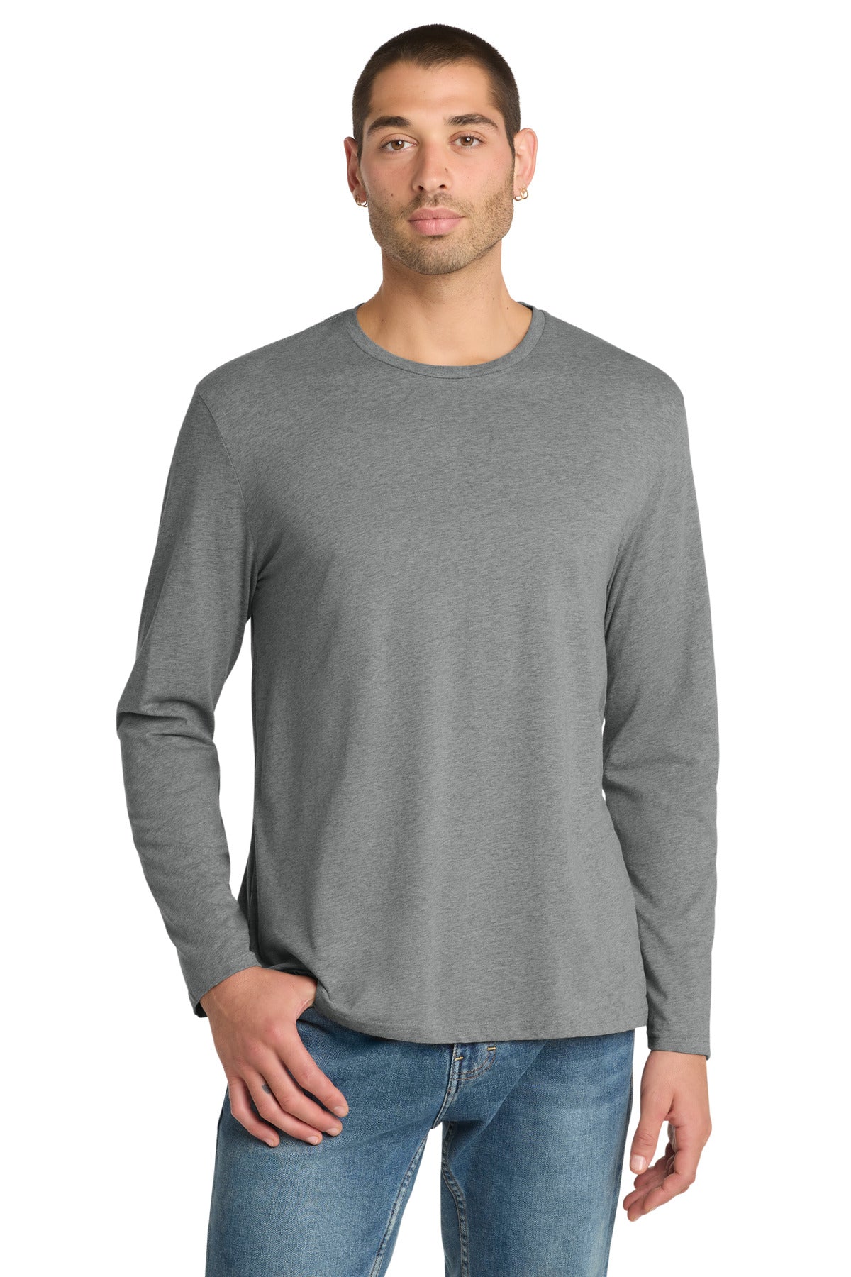 Custom logo District ® Perfect Weight® Long Sleeve Tee. DT105 in Heathered Steel