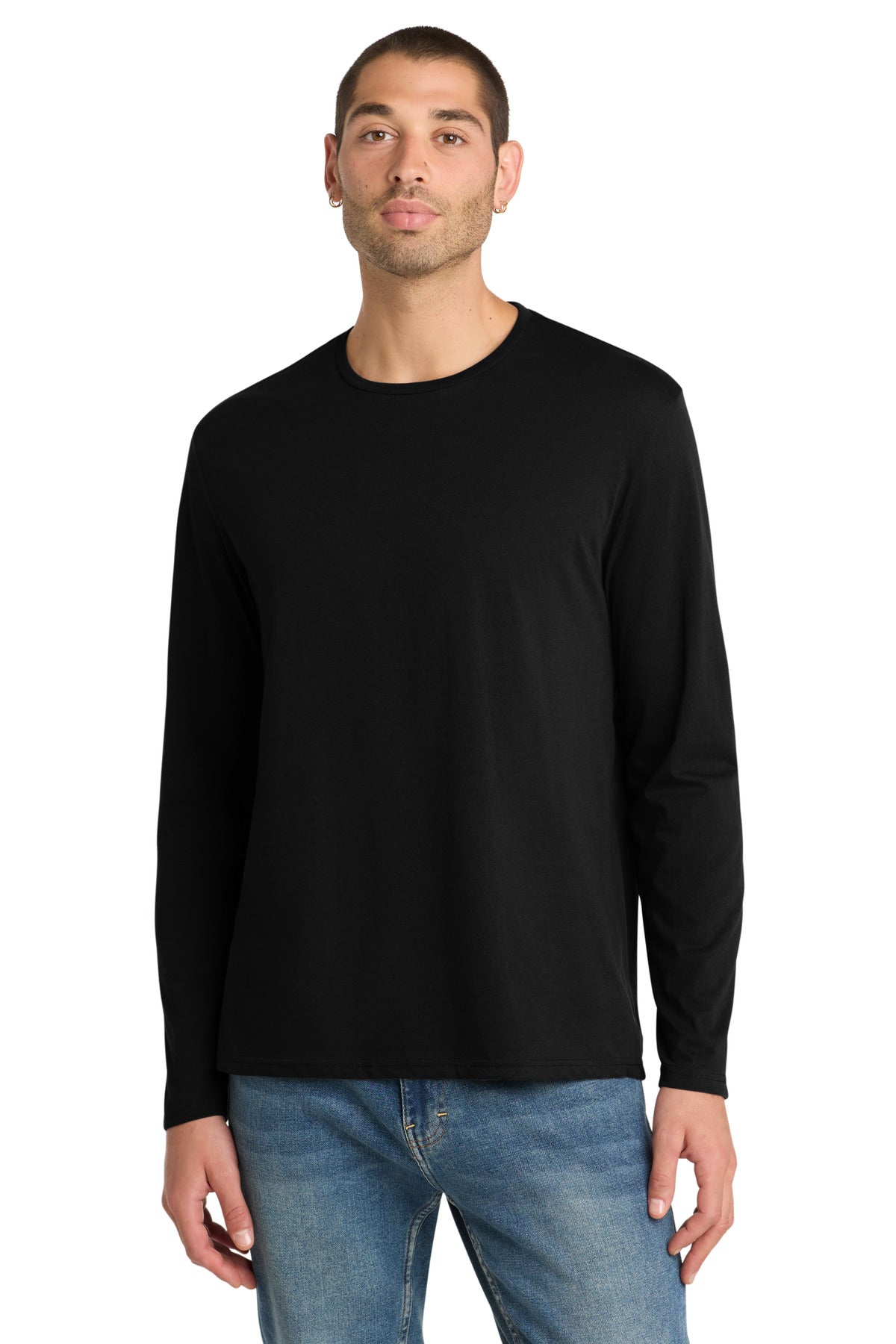 Custom logo District ® Perfect Weight® Long Sleeve Tee. DT105 in Jet Black