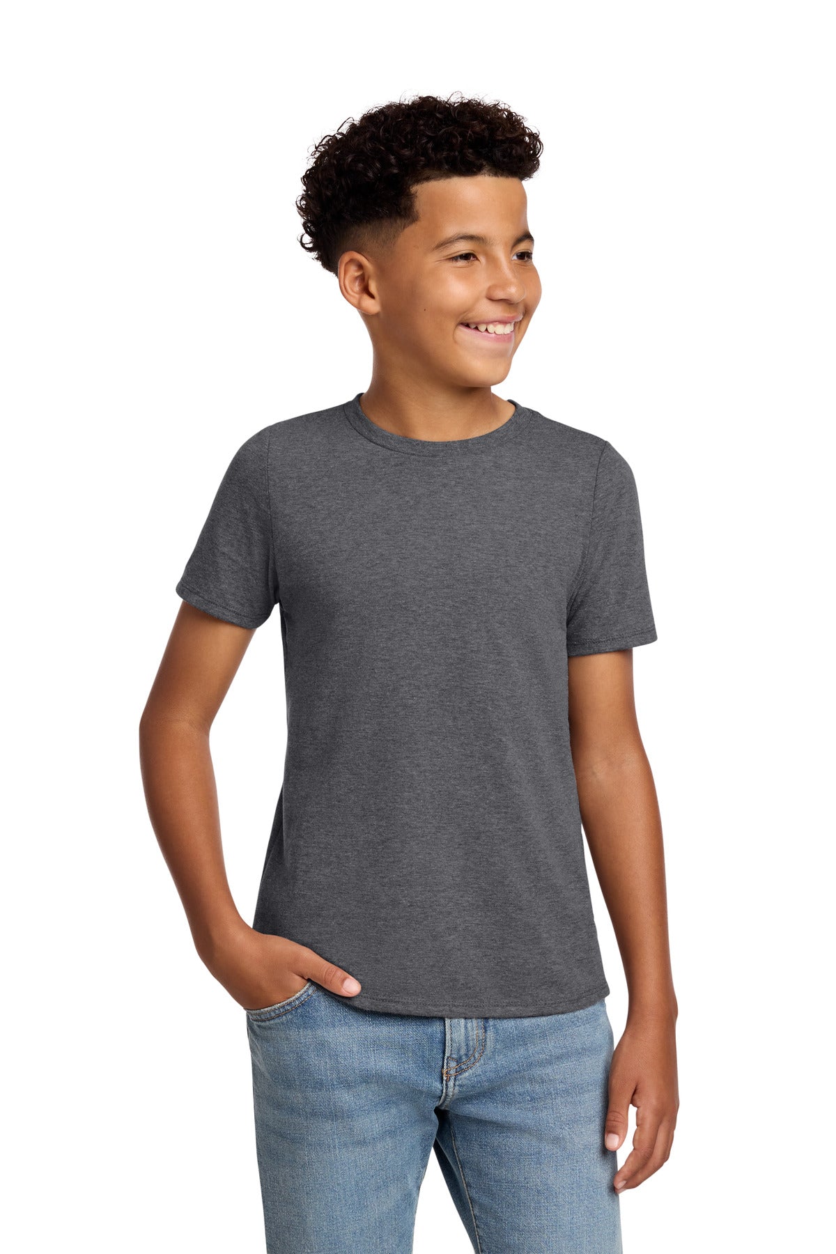 Custom logo District® Youth Perfect Blend® CVC Tee DT108Y in Heathered Charcoal