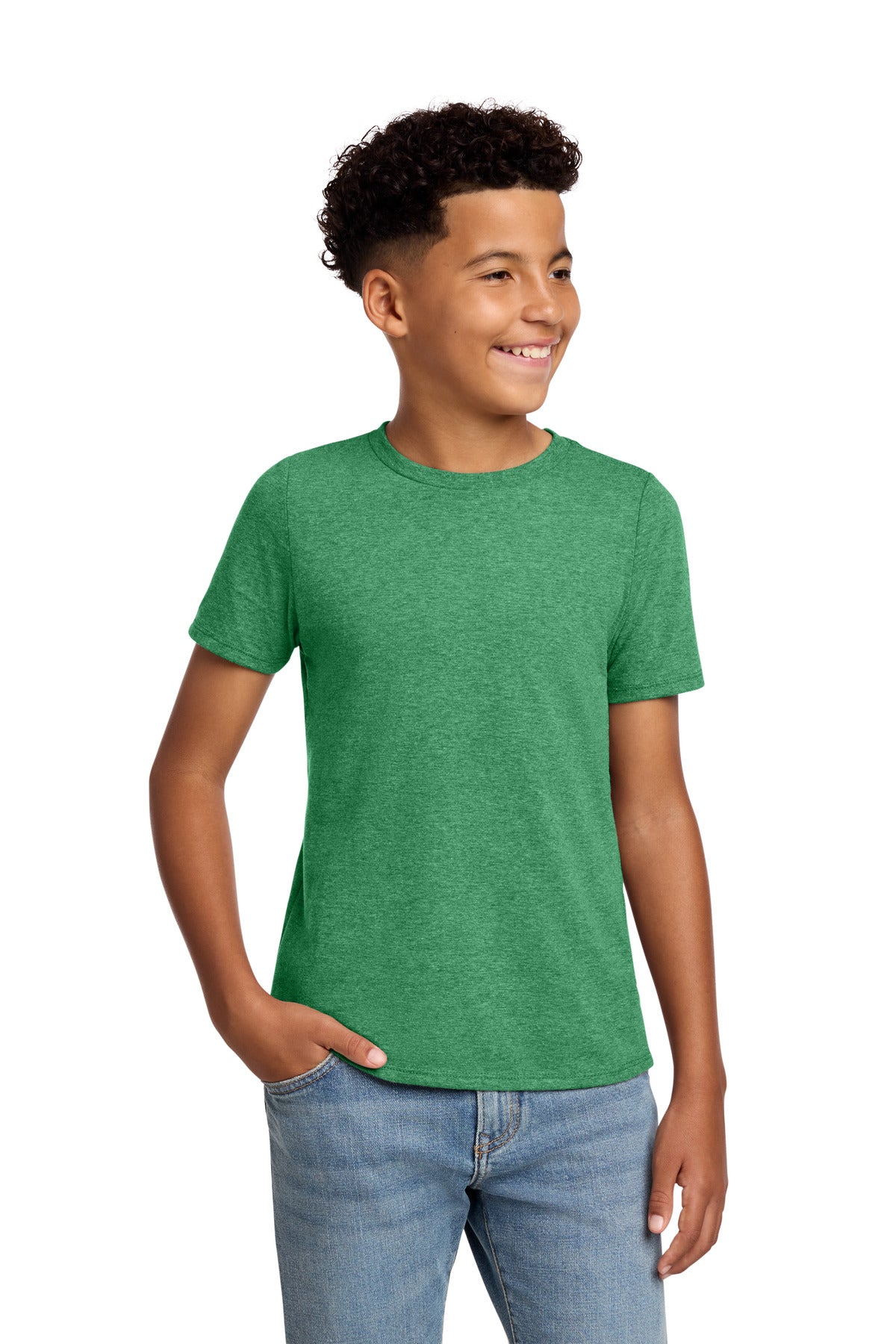 Custom logo District® Youth Perfect Blend® CVC Tee DT108Y in Heathered Kelly Green