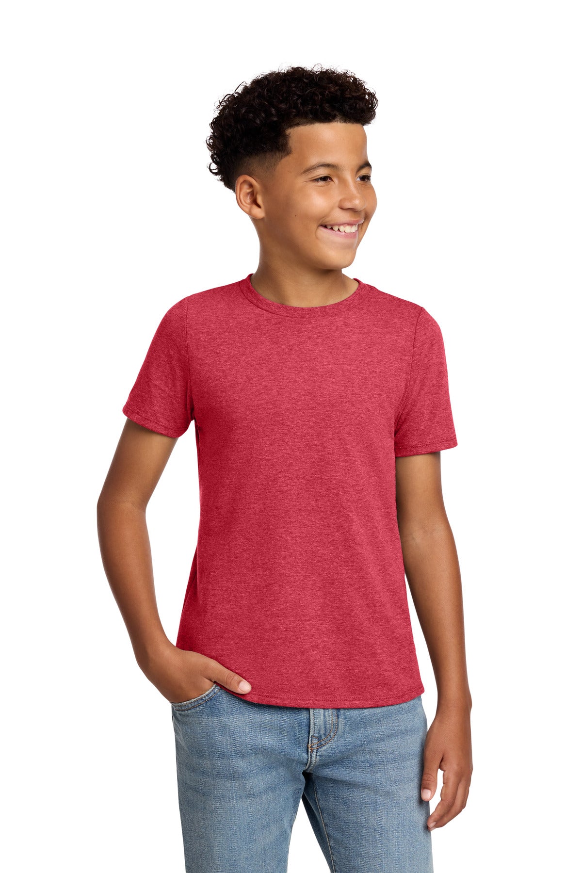 Custom logo District® Youth Perfect Blend® CVC Tee DT108Y in Heathered Red