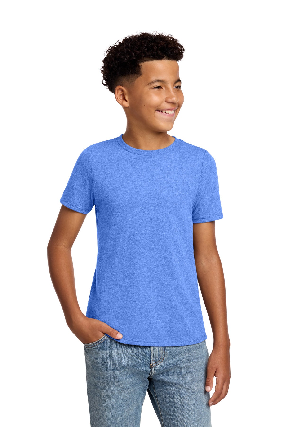 Custom logo District® Youth Perfect Blend® CVC Tee DT108Y in Heathered Royal