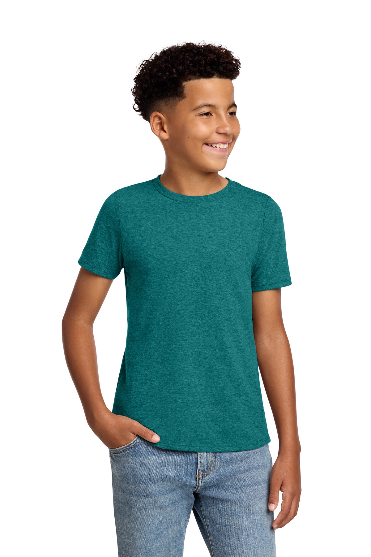 Custom logo District® Youth Perfect Blend® CVC Tee DT108Y in Heathered Teal
