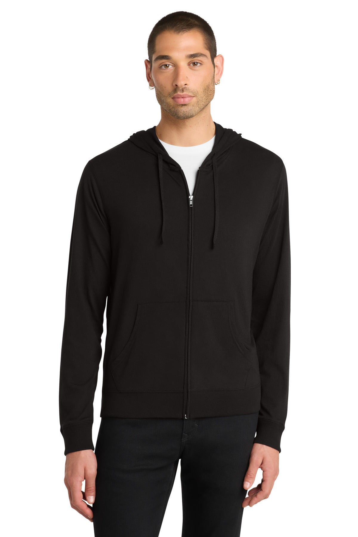 Custom logo District® Jersey Full-Zip Hoodie. DT1100 in Black