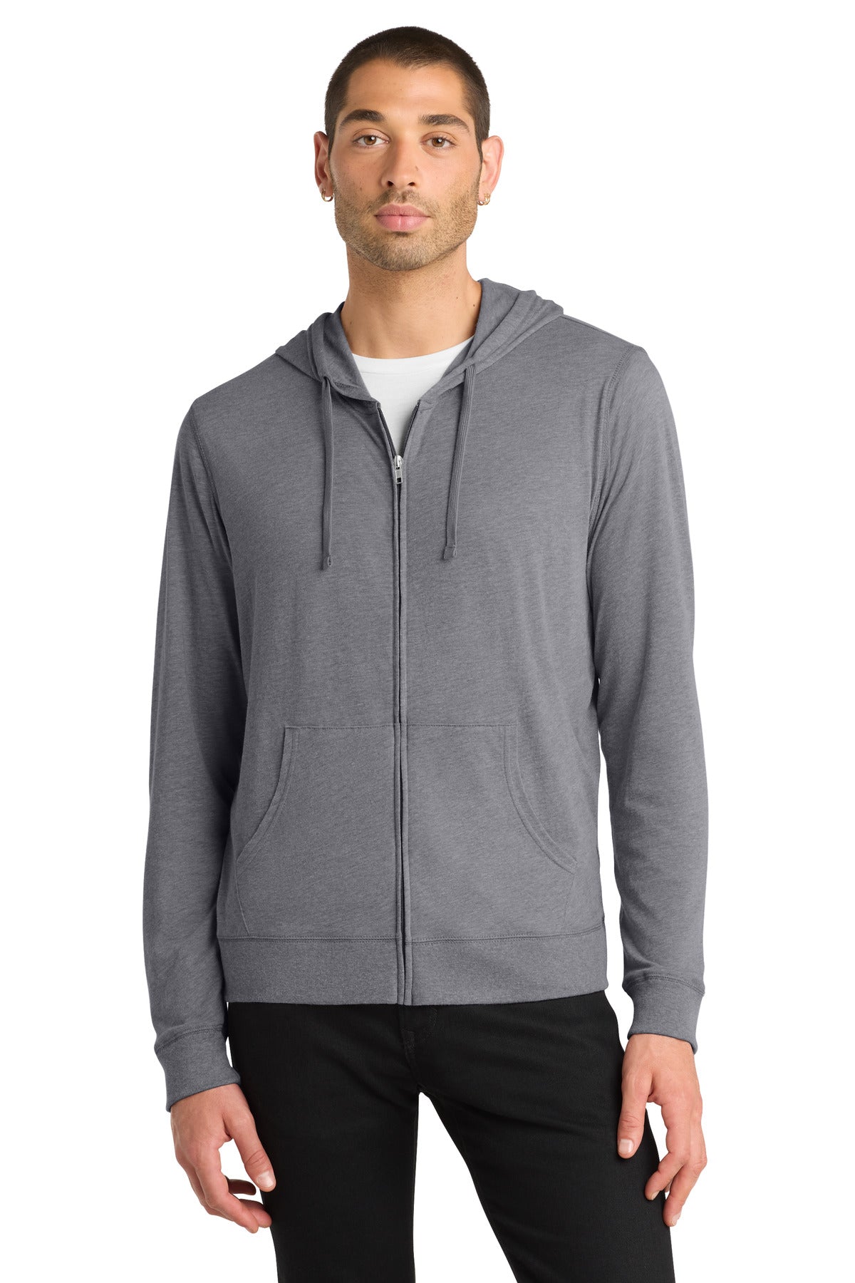 Custom logo District® Jersey Full-Zip Hoodie. DT1100 in Dark Heather Grey
