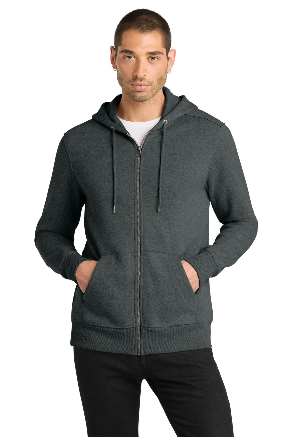 Custom logo District ® Perfect Weight ® Fleece Full-Zip Hoodie DT1103 in Heathered Charcoal