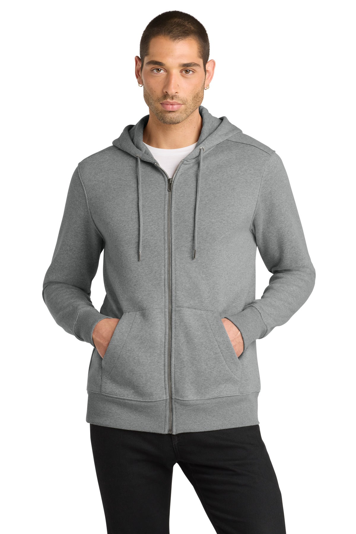Custom logo District ® Perfect Weight ® Fleece Full-Zip Hoodie DT1103 in Heathered Steel