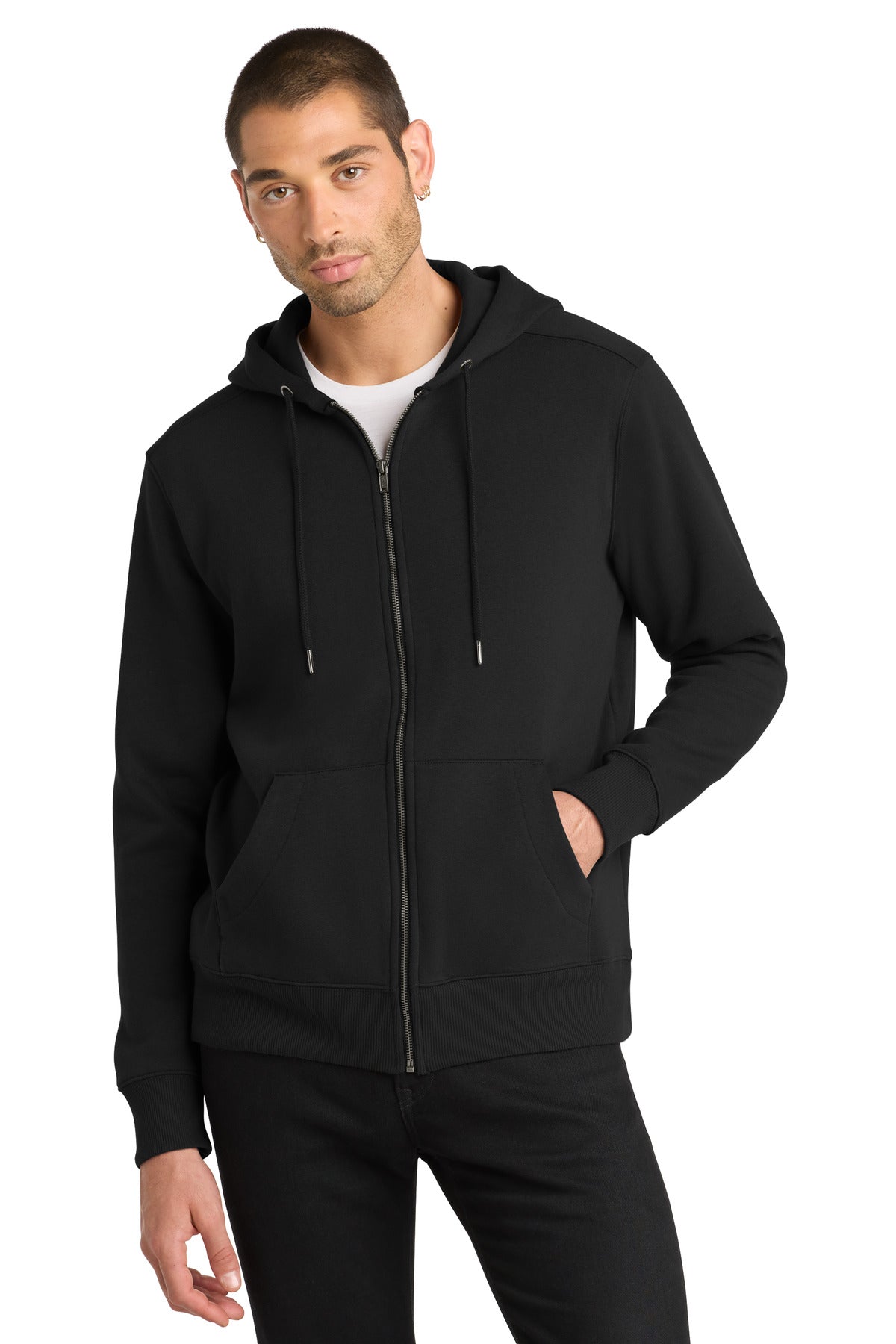 Custom logo District ® Perfect Weight ® Fleece Full-Zip Hoodie DT1103 in Jet Black