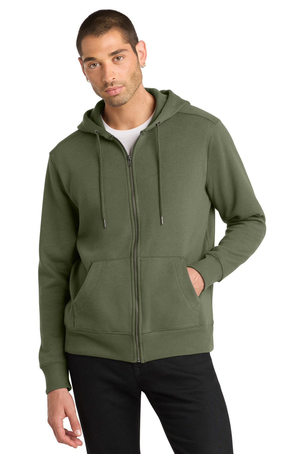 Custom logo District ® Perfect Weight ® Fleece Full-Zip Hoodie DT1103 in Military Green