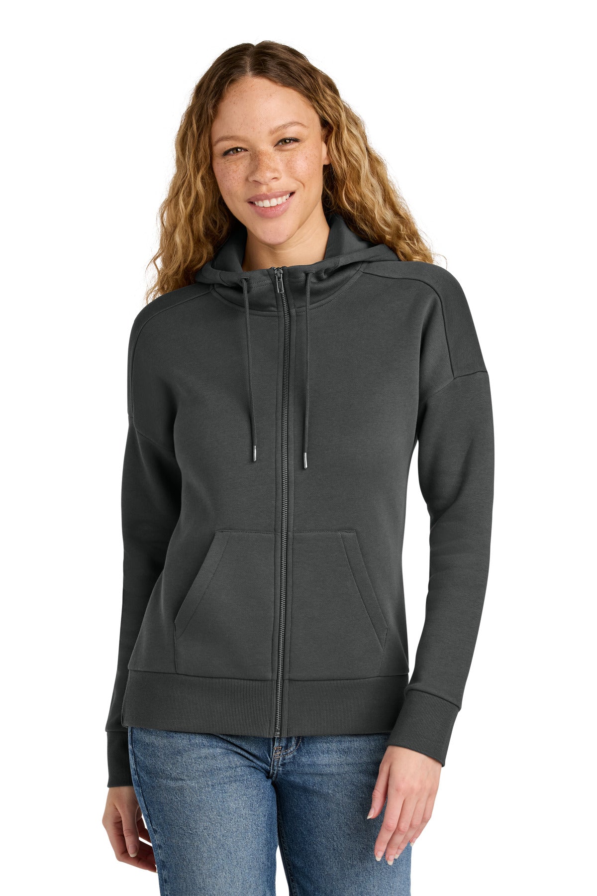 Custom logo District ® Women's Perfect Weight ® Fleece Drop Shoulder Full-Zip Hoodie DT1104 in Charcoal