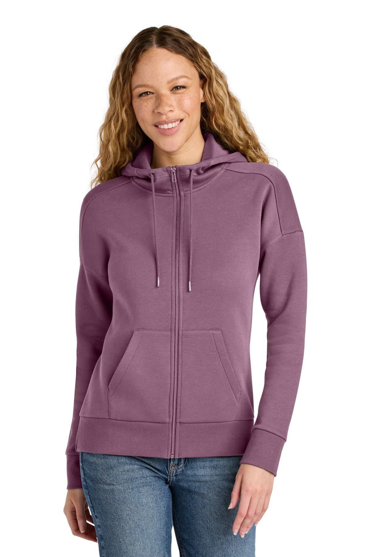 Custom logo District ® Women's Perfect Weight ® Fleece Drop Shoulder Full-Zip Hoodie DT1104 in Orchid Haze