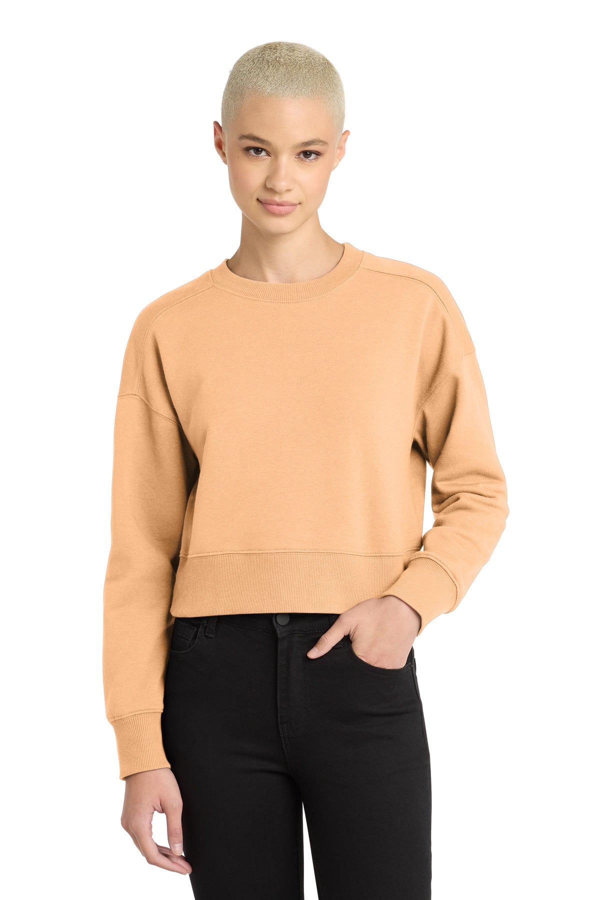 Custom logo District ® Women's Perfect Weight ® Fleece Cropped Crew DT1105 in Apricot