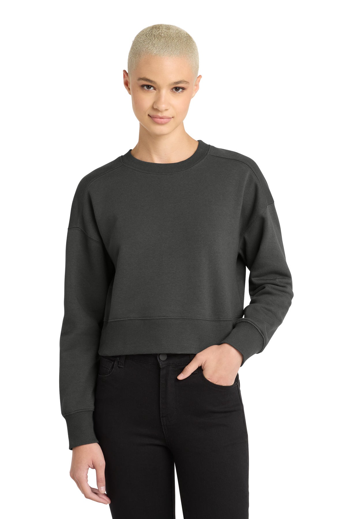 Custom logo District ® Women's Perfect Weight ® Fleece Cropped Crew DT1105 in Charcoal