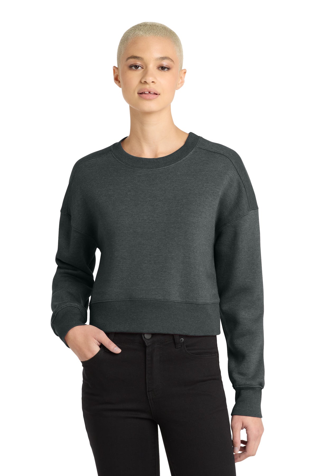 Custom logo District ® Women's Perfect Weight ® Fleece Cropped Crew DT1105 in Heathered Charcoal