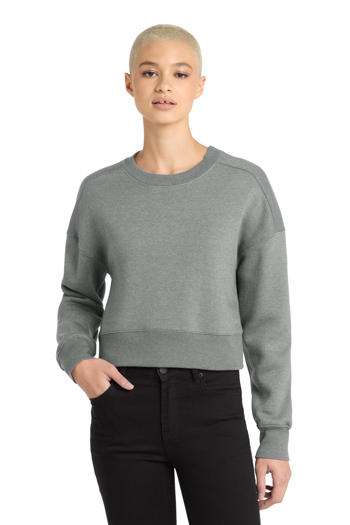 Custom logo District ® Women's Perfect Weight ® Fleece Cropped Crew DT1105 in Heathered Steel
