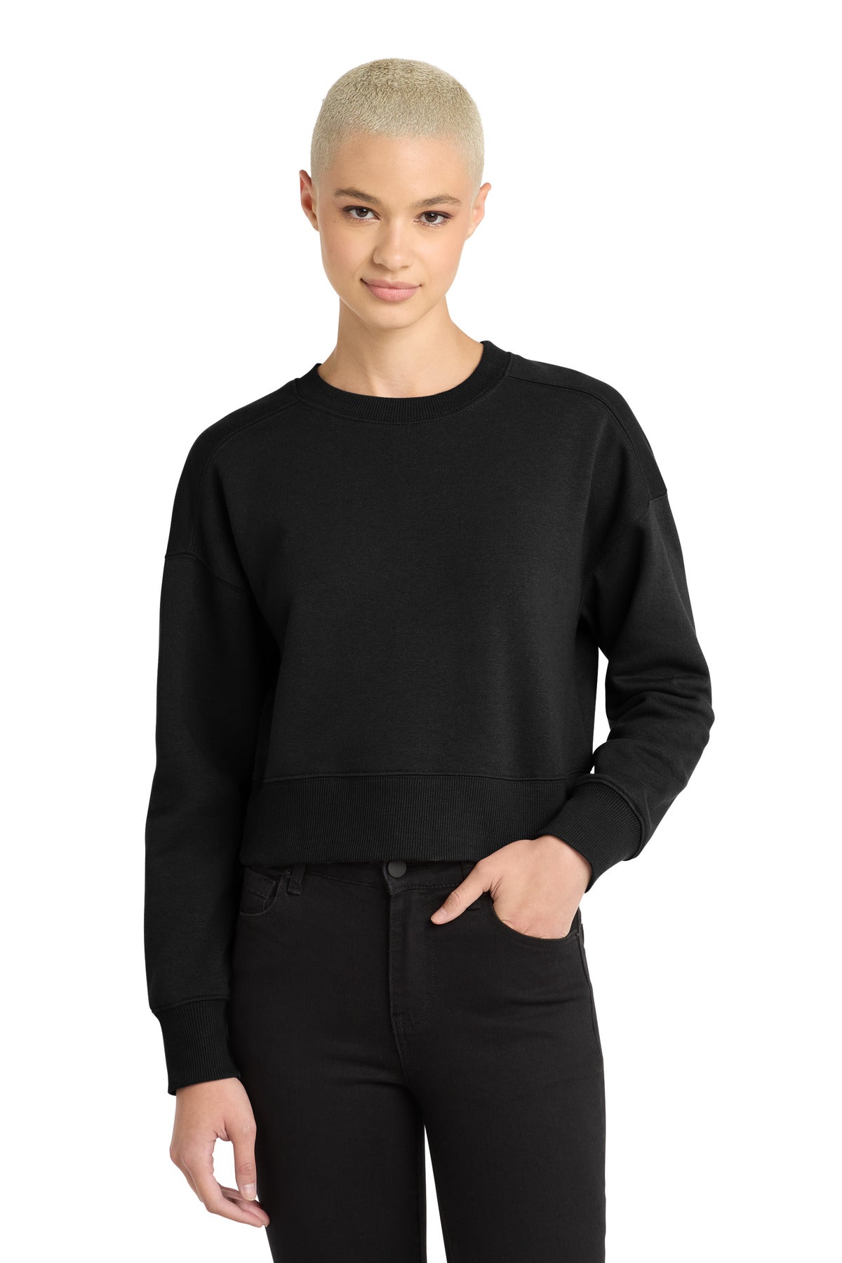 Custom logo District ® Women's Perfect Weight ® Fleece Cropped Crew DT1105 in Jet Black