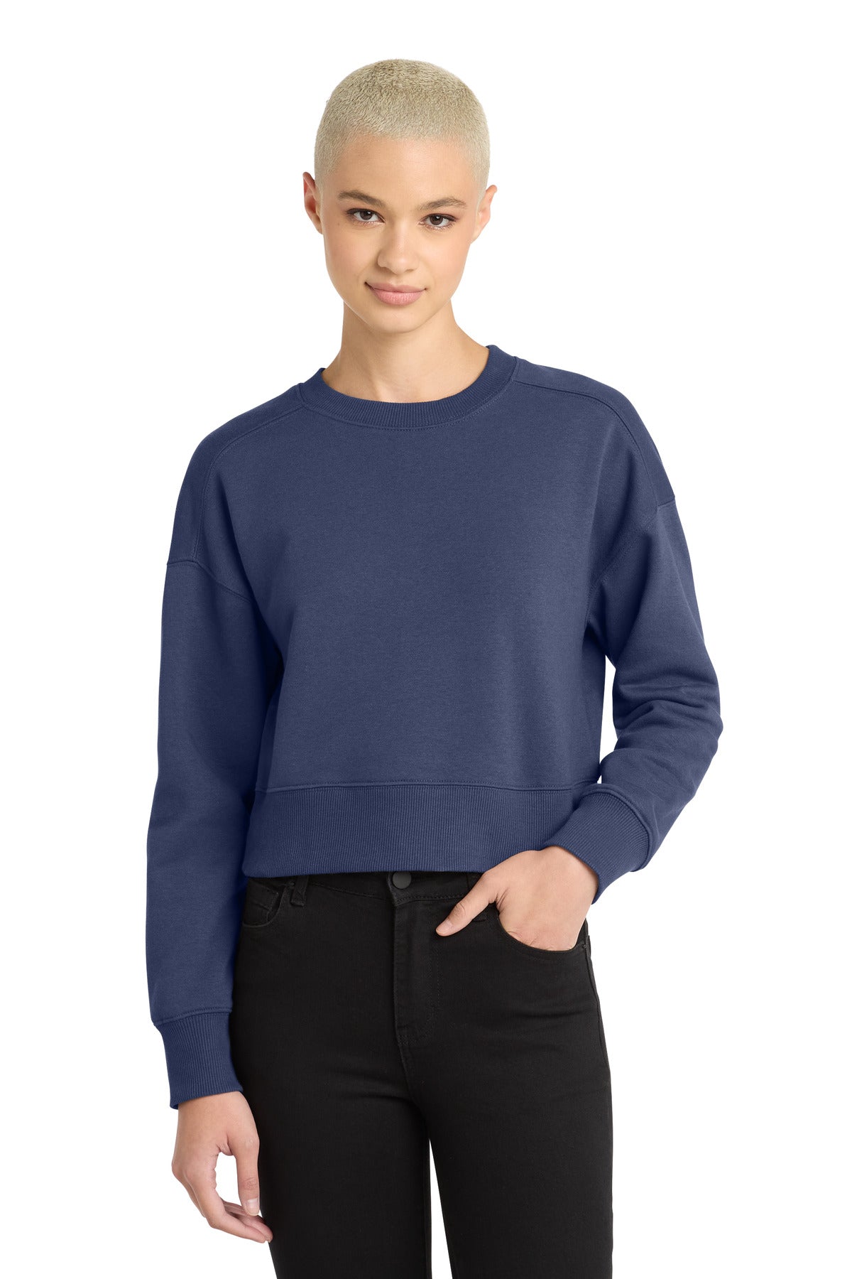 Custom logo District ® Women's Perfect Weight ® Fleece Cropped Crew DT1105 in Tanzanite