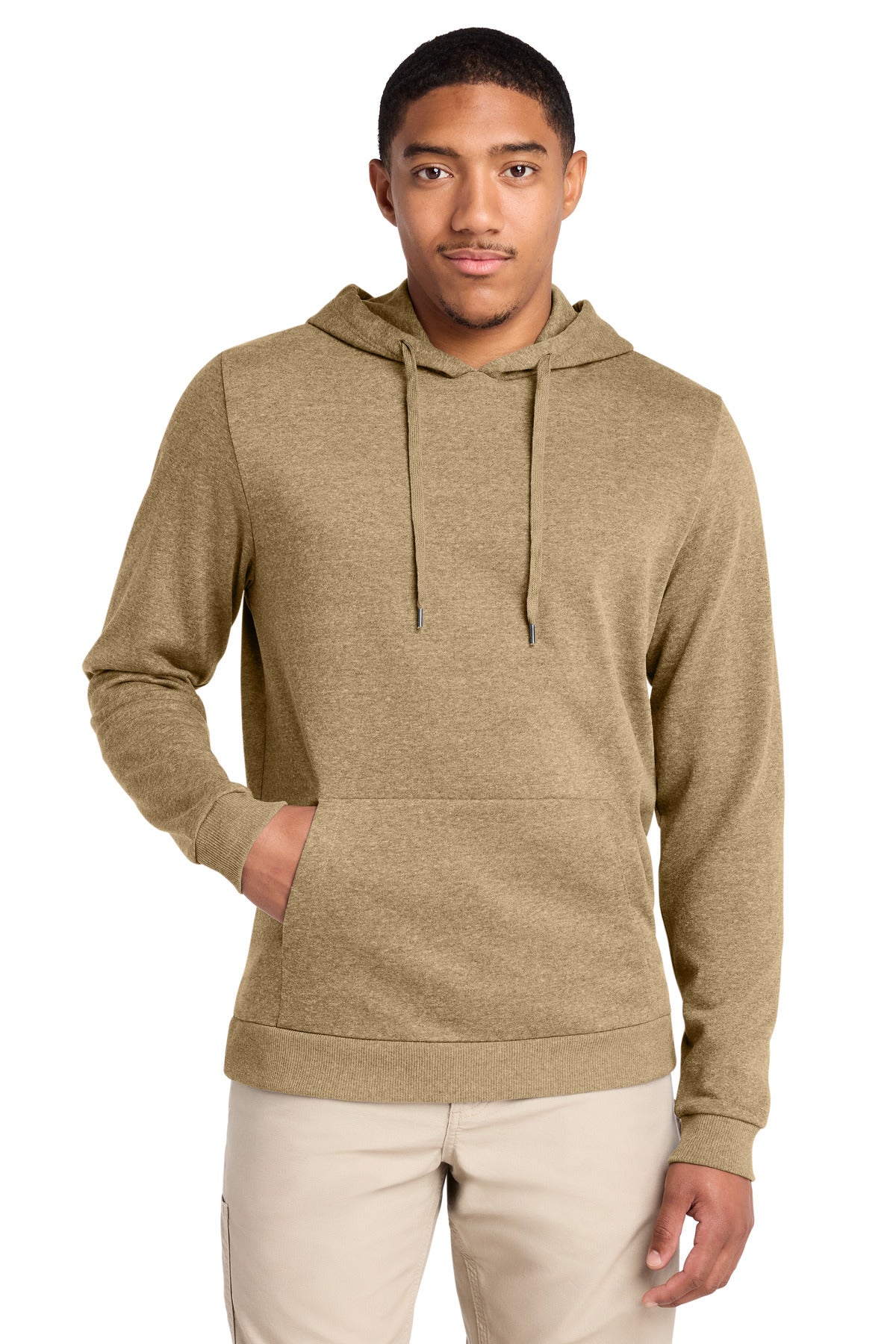 Custom logo District® Perfect Tri® Fleece Pullover Hoodie DT1300 in Desert Tan Heather
