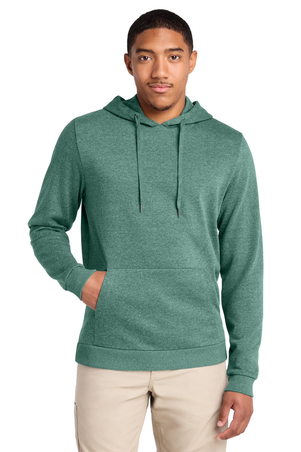 Custom logo District® Perfect Tri® Fleece Pullover Hoodie DT1300 in Heathered Eucalyptus Blue