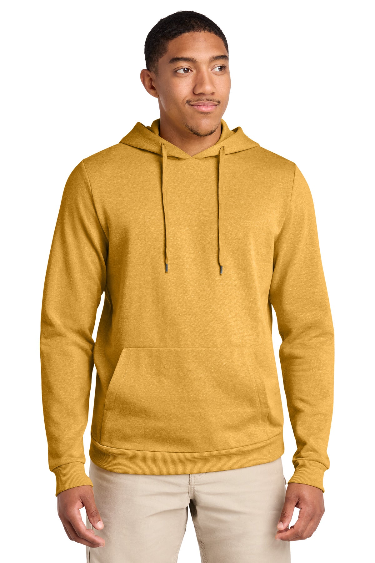 Custom logo District® Perfect Tri® Fleece Pullover Hoodie DT1300 in Ochre Yellow Heather