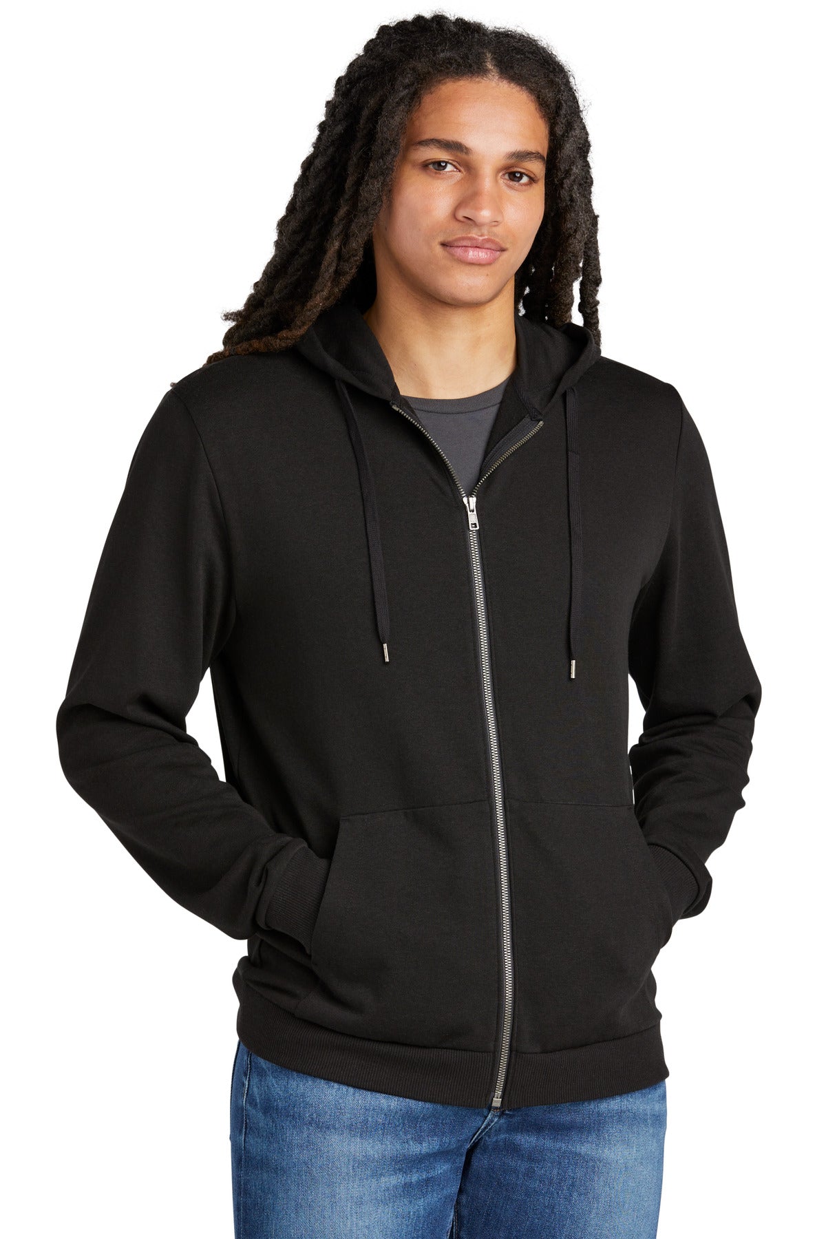 Custom logo District® Perfect Tri® Fleece Full-Zip Hoodie DT1302 in Black