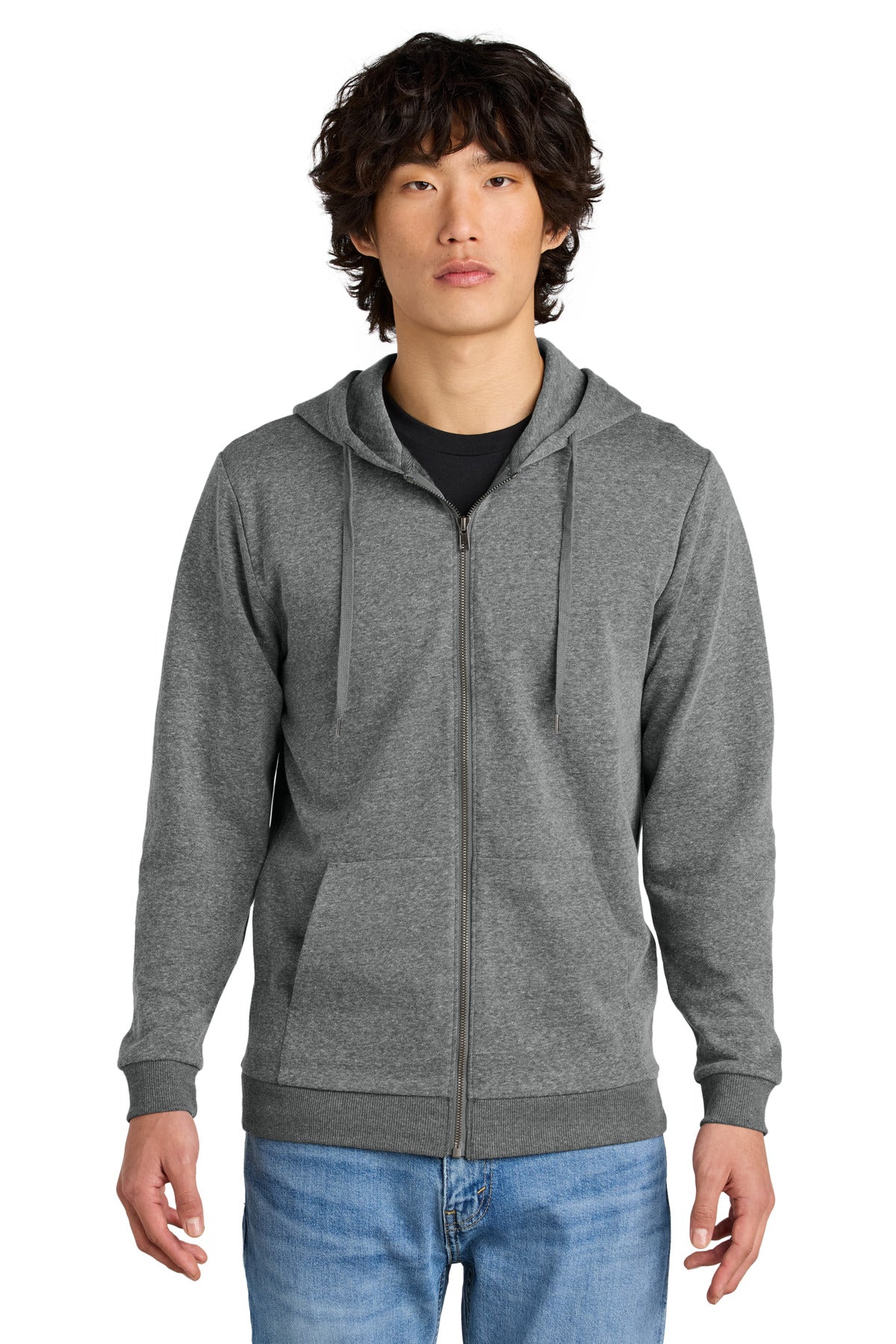 Custom logo District® Perfect Tri® Fleece Full-Zip Hoodie DT1302 in Grey Frost