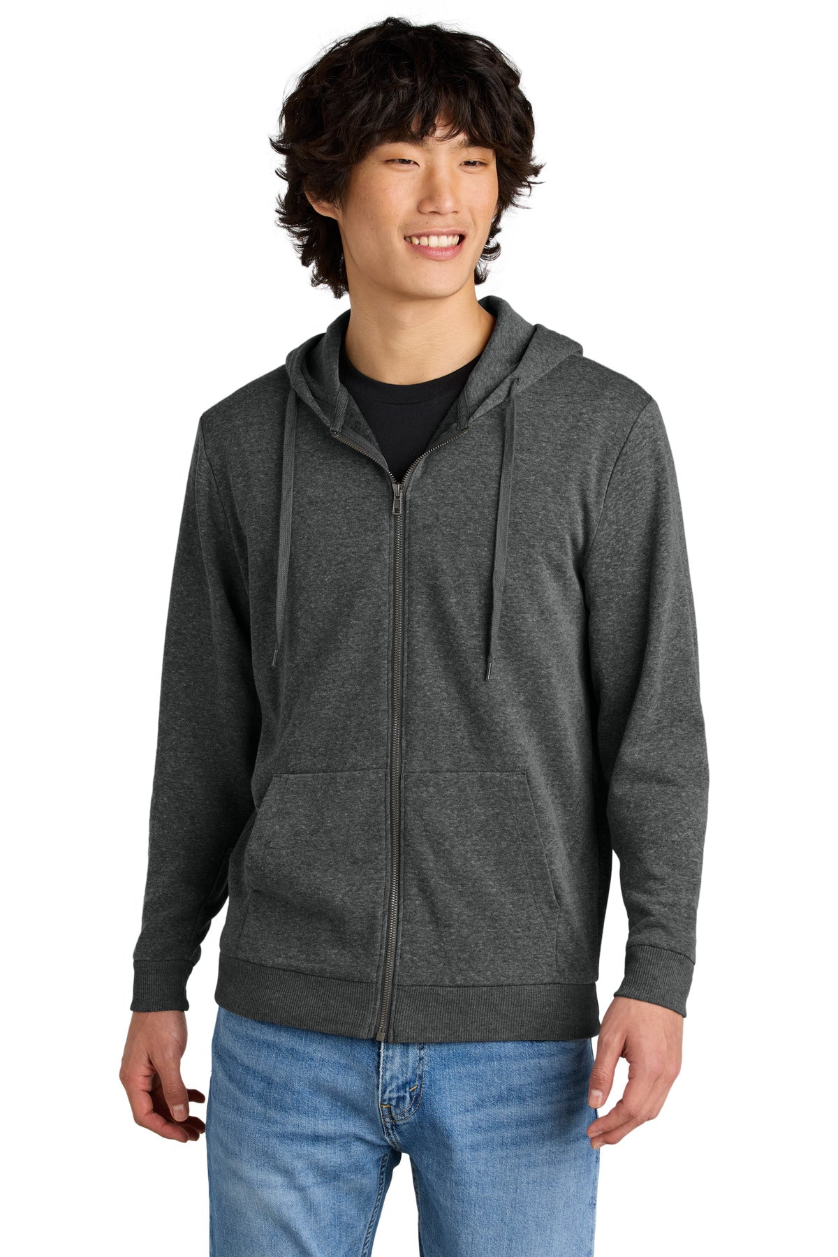 Custom logo District® Perfect Tri® Fleece Full-Zip Hoodie DT1302 in Heathered Charcoal