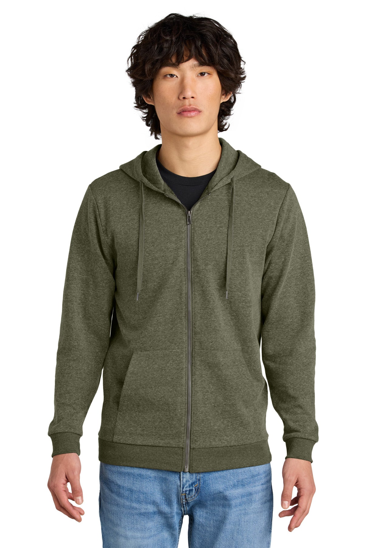 Custom logo District® Perfect Tri® Fleece Full-Zip Hoodie DT1302 in Military Green Frost