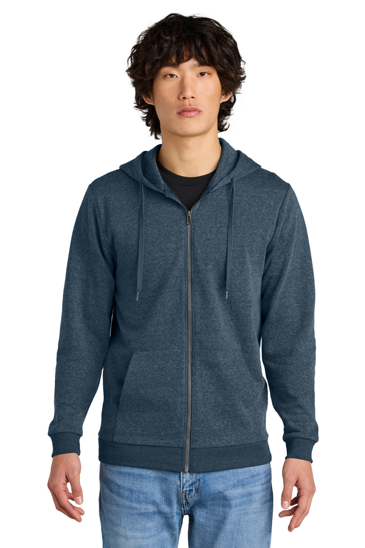 Custom logo District® Perfect Tri® Fleece Full-Zip Hoodie DT1302 in Navy Frost