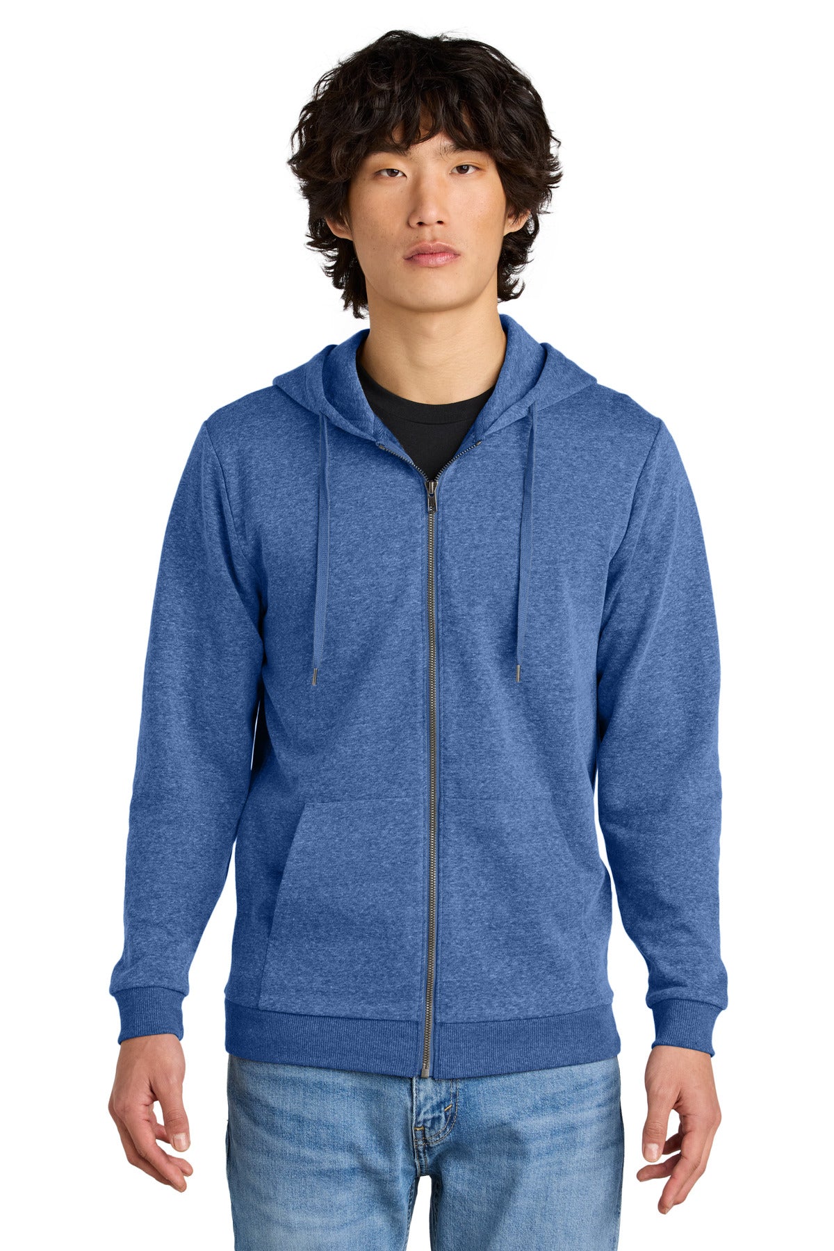 Custom logo District® Perfect Tri® Fleece Full-Zip Hoodie DT1302 in Royal Frost