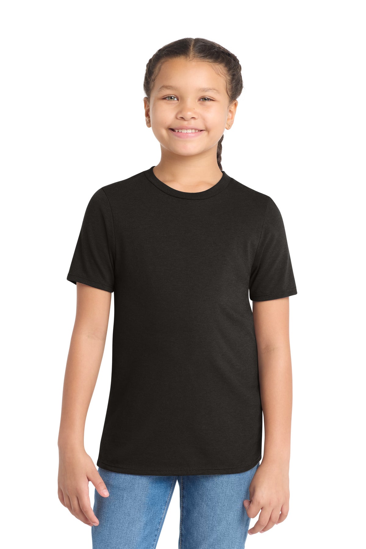 Custom logo District ® Youth Perfect Tri ®Tee. DT130Y in Black