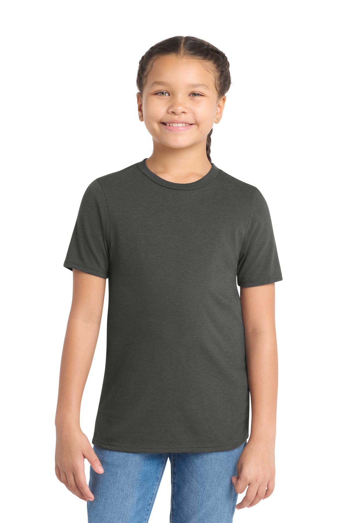 Custom logo District ® Youth Perfect Tri ®Tee. DT130Y in Charcoal