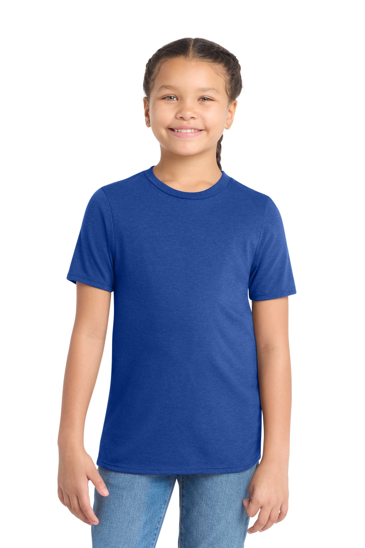 Custom logo District ® Youth Perfect Tri ®Tee. DT130Y in Deep Royal