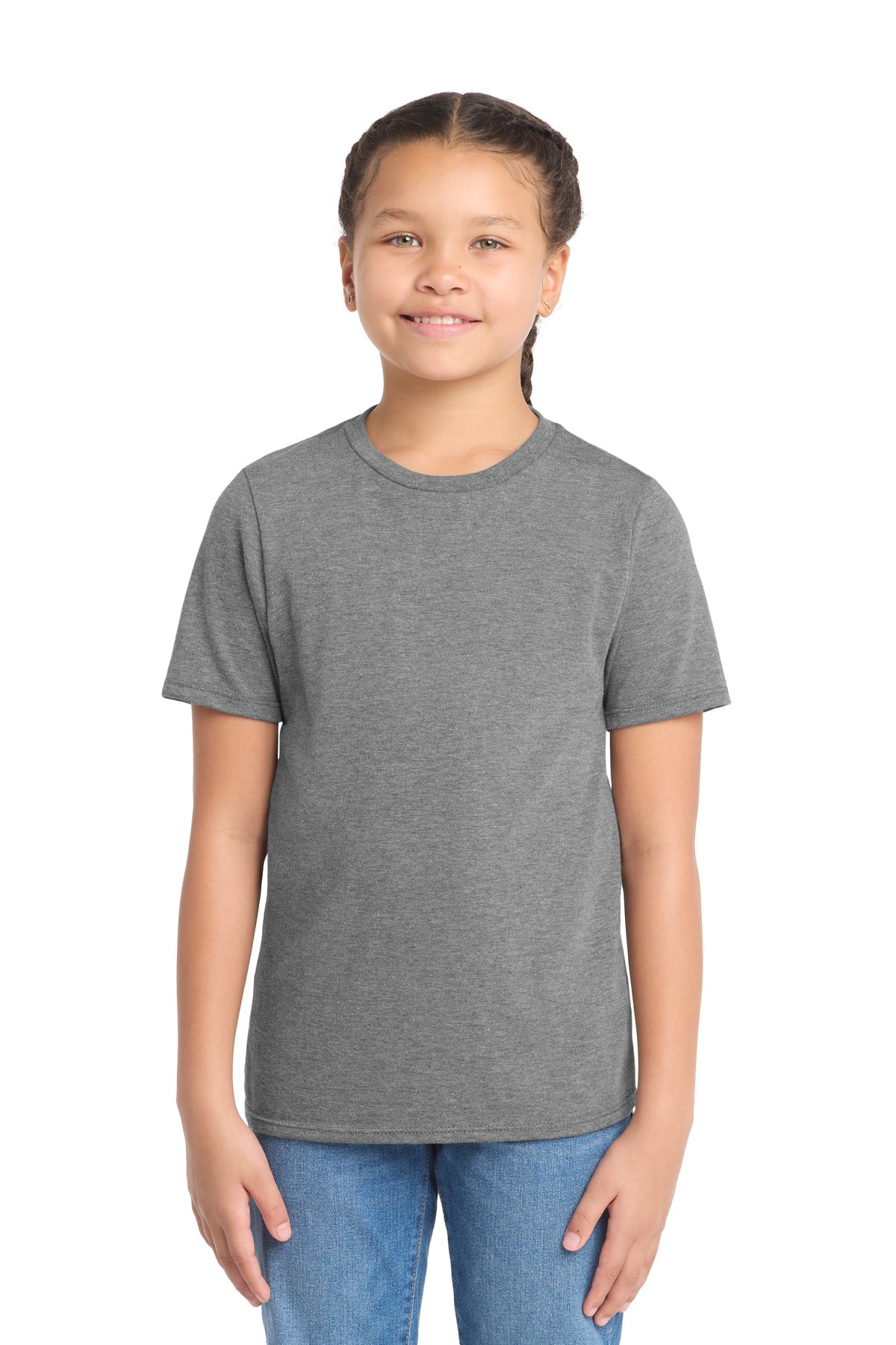 Custom logo District ® Youth Perfect Tri ®Tee. DT130Y in Grey Frost