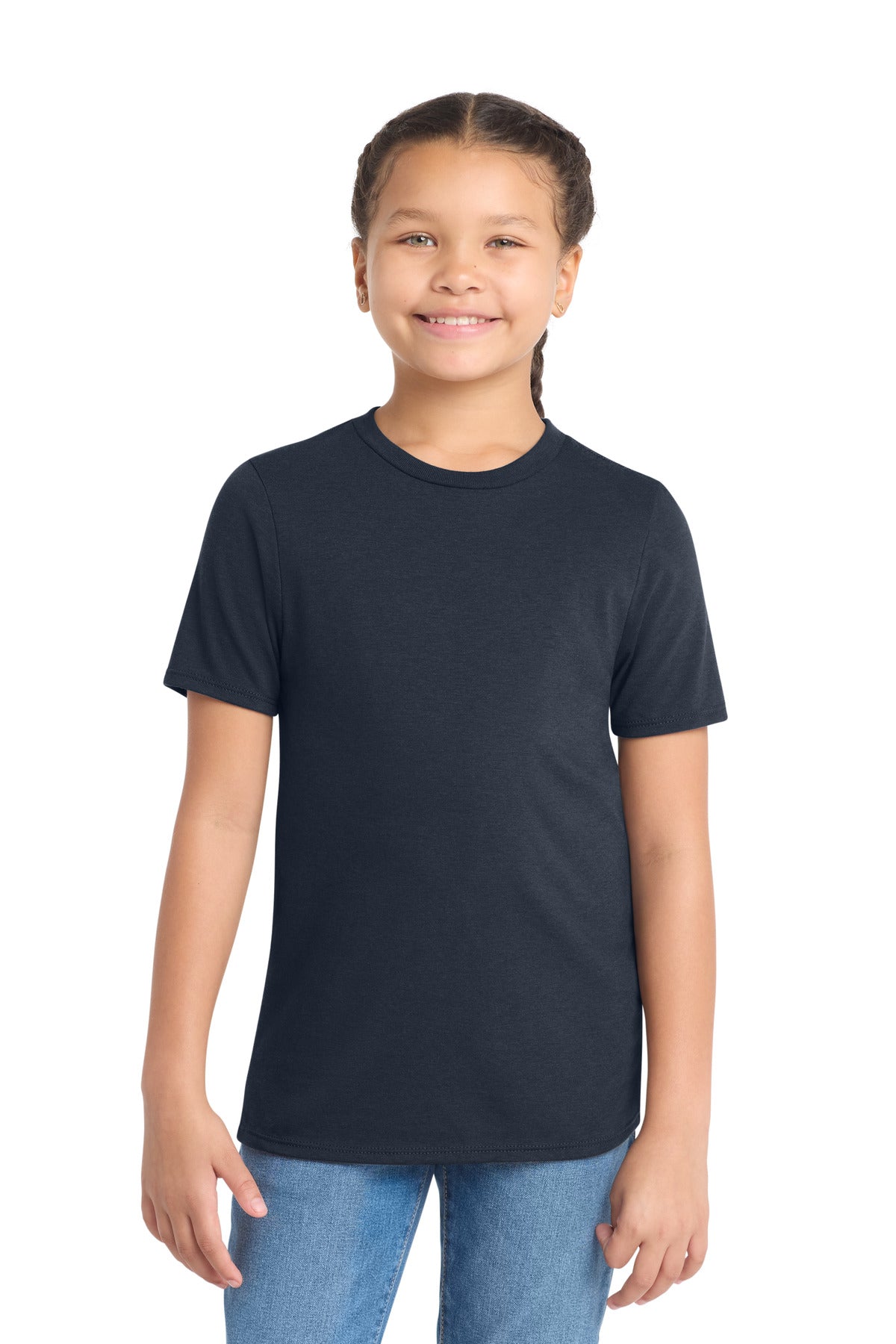 Custom logo District ® Youth Perfect Tri ®Tee. DT130Y in New Navy