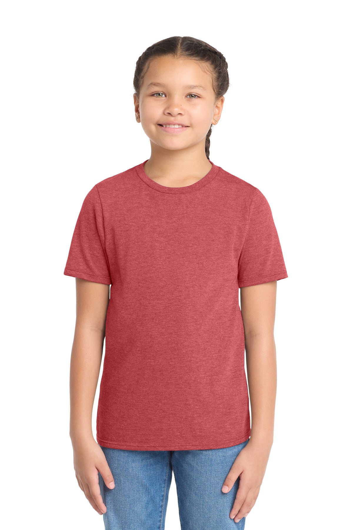 Custom logo District ® Youth Perfect Tri ®Tee. DT130Y in Red Frost